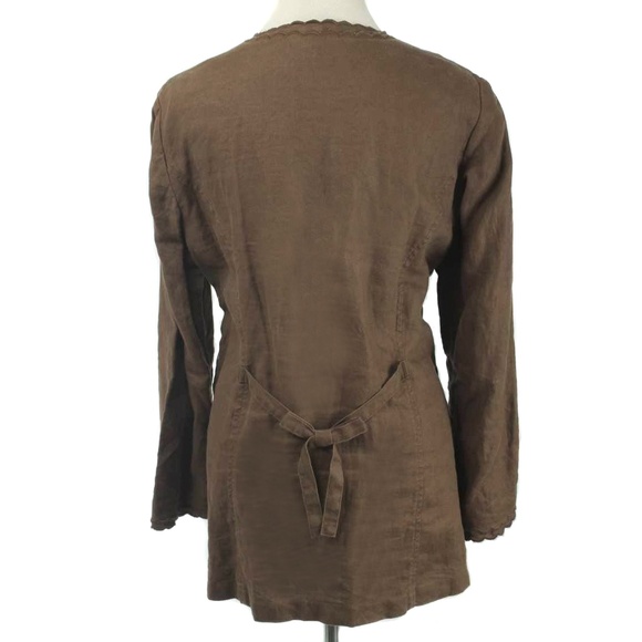 J. JILL Brown 100% Linen Scallop Edge Tunic Jacket - Picture 3 of 4
